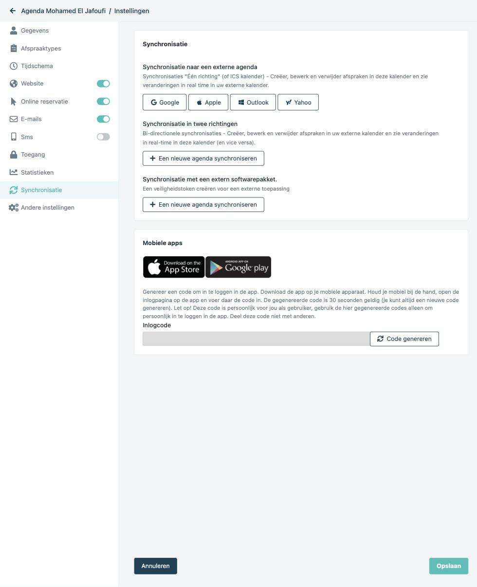 Het tabblad Synchronisatie in Progenda met het blok voor een extern softwarepakket